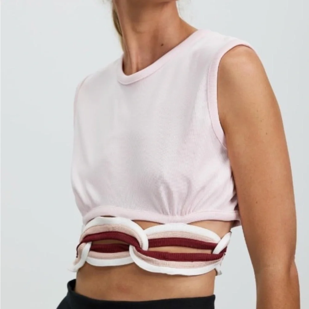 Christopher Esber Chain-linked Rib Knit Crop Top In Blush - Picture 3 of 9